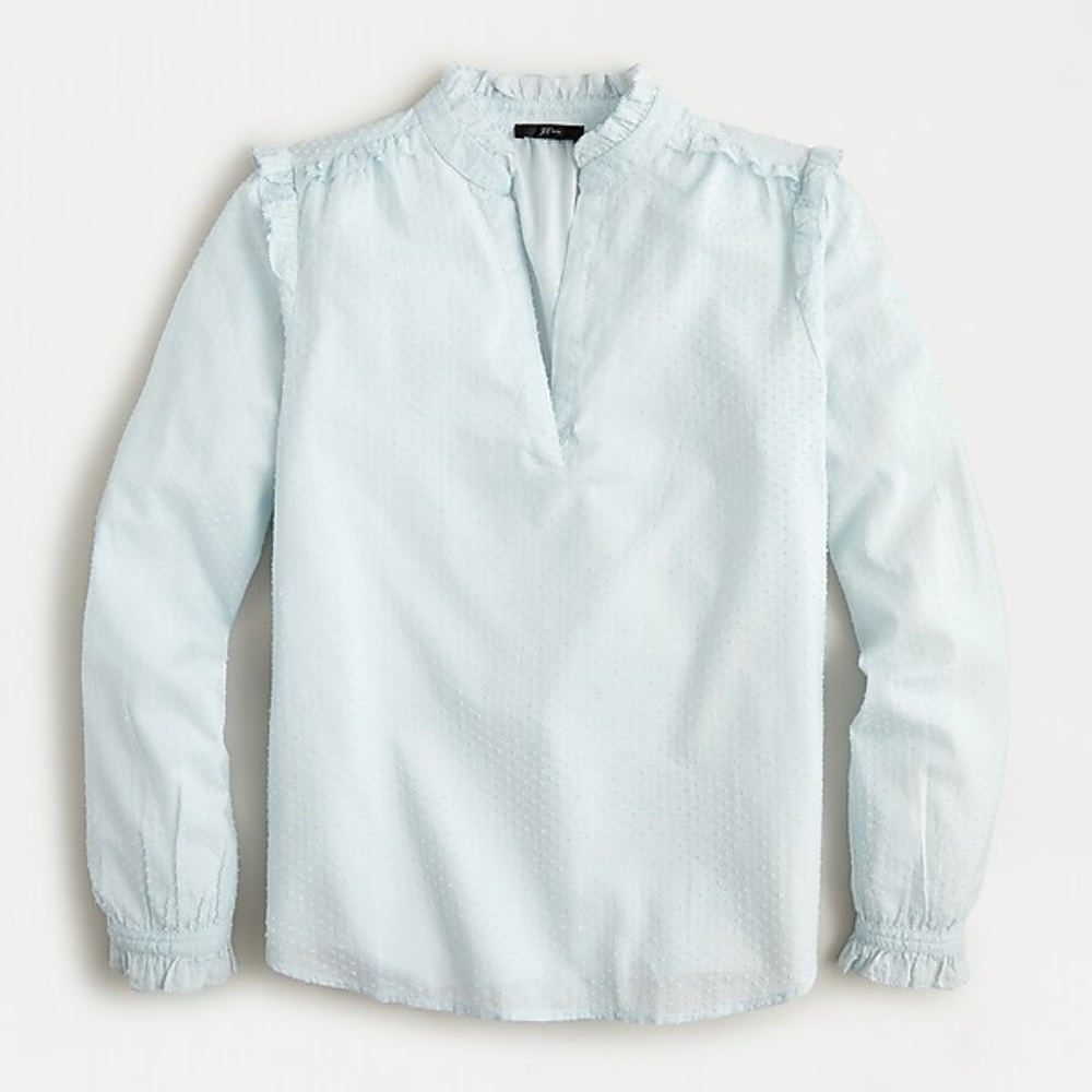 NWT J. Crew Ruffle-trim V-neck popover in clip dot